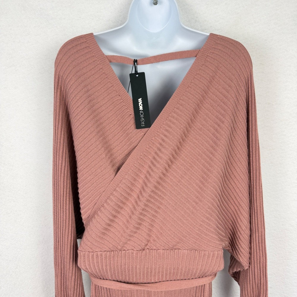 Fashion Nova Sweater Dress Womens Small Just Between Us Ribbed Mauve - Picture 7 of 12